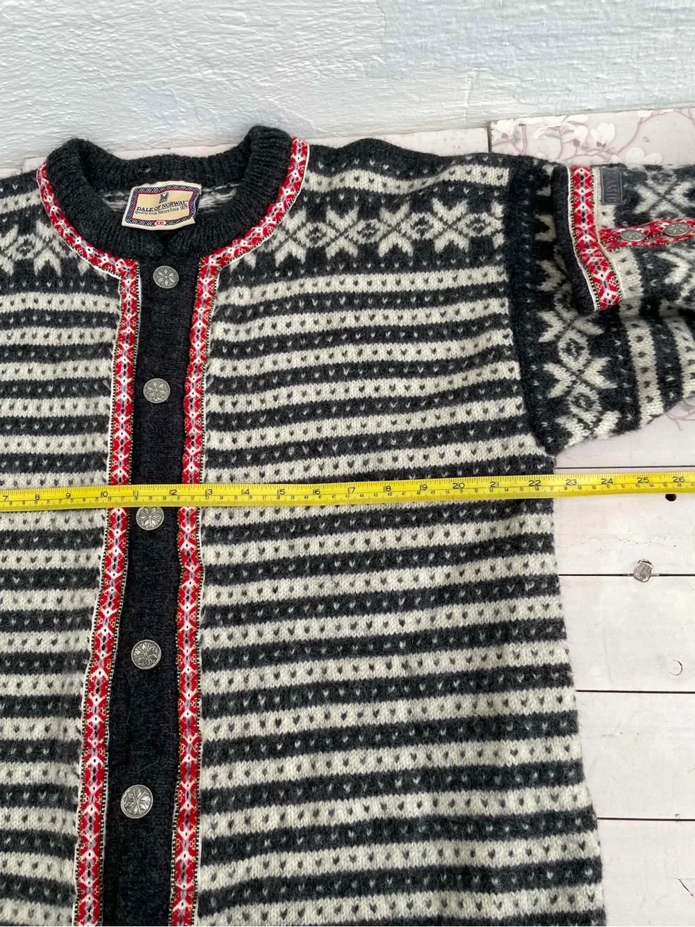 Dale of Norway Black, White & Red Nordic Wool Cardigan
